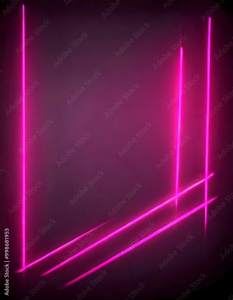 Leinwandbilder a dark background with three vertical neon lines of varying lengths, creating a dynamic and abstract composition