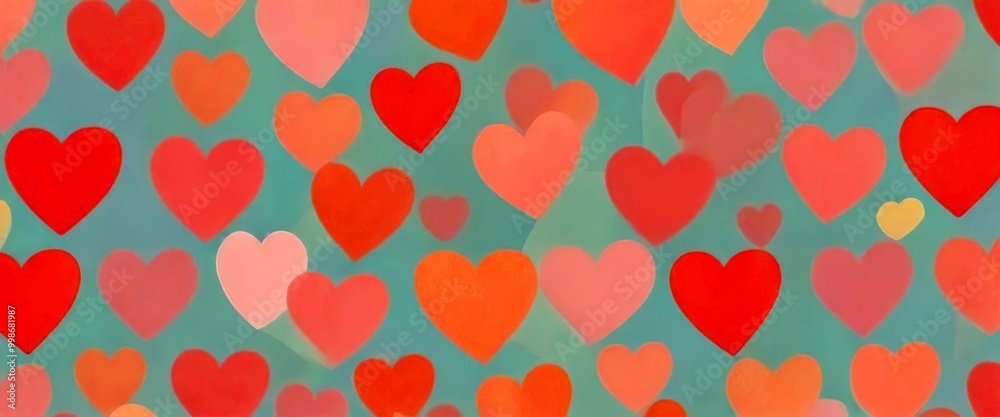 Poster a repeating pattern of pink and white hearts on a light blue background