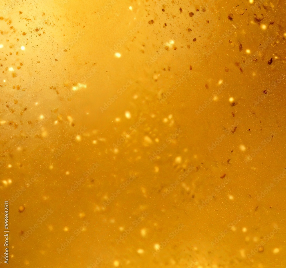 Aufkleber a close-up view golden-colored liquid, possibly a sauce or a soup, with small particles or specks sc