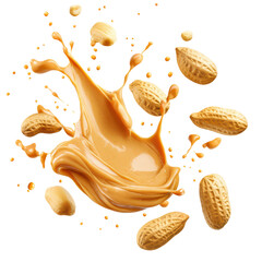 Fototapeta premium Creamy peanut butter splash with scattered peanuts