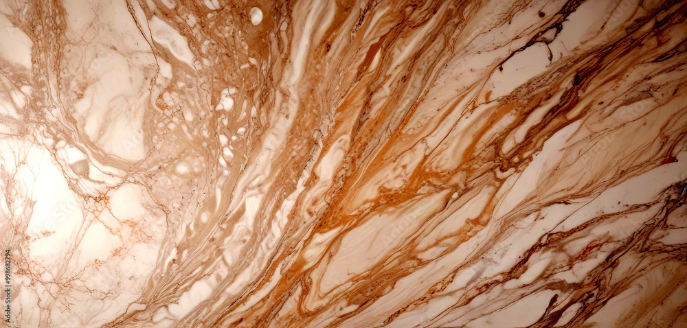 Poster a close-up view marble surface with a swirling pattern of light and dark brown hues, creating a sense of movement and texture