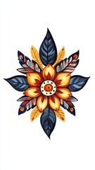 Fototapeta premium Vibrant floral design featuring a flower and leaves on a white isolated background.