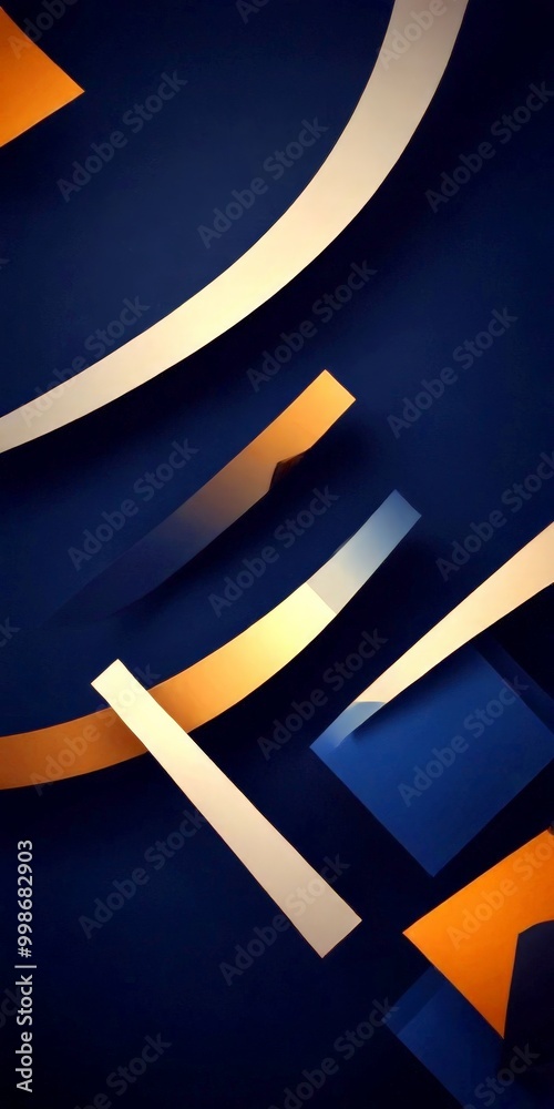 Aufkleber a dark blue background with abstract geometric shapes in shades of orange, white, and blue The shapes are arranged in a diagonal line, creating a dynamic and visually