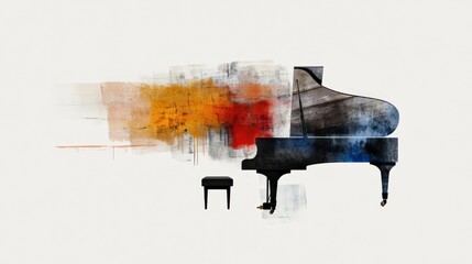 Jazz piano art with minimalist watercolor for contemporary decor prints