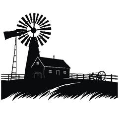 old windmill silhouette vector illustration