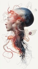 Fototapeta premium Jellyfish-inspired haircut on trendy woman for avant-garde fashion poster