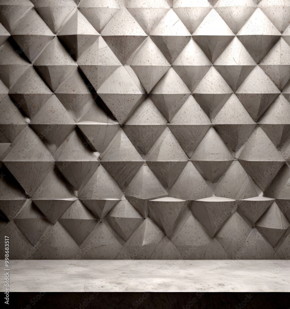Leinwandbilder A geometric pattern of overlapping triangular shapes creates a visually striking and textured wall