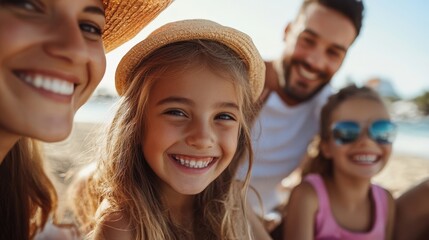 Obraz premium Joyful family vacation at the beach: summer fun and smiles in japan