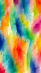 a vibrant abstract painting with a colorful, dynamic pattern of watercolor splashes in various shades of blue, green, orange, and pink