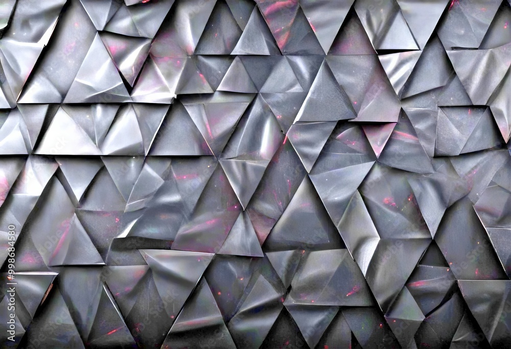 Poster a dark, abstract pattern composed of numerous black triangles arranged in a grid-like fashion, creating a visually striking and textured effect