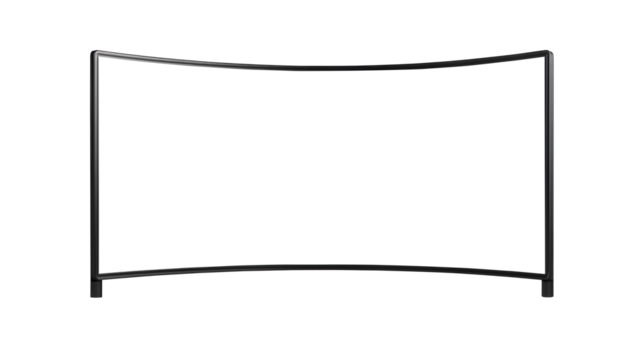 Curved black screen display frame with sleek design, suitable for modern technology or electronics. Ideal for monitors or TV design concepts. Isolated on transparent background, png. - Powered by Adobe