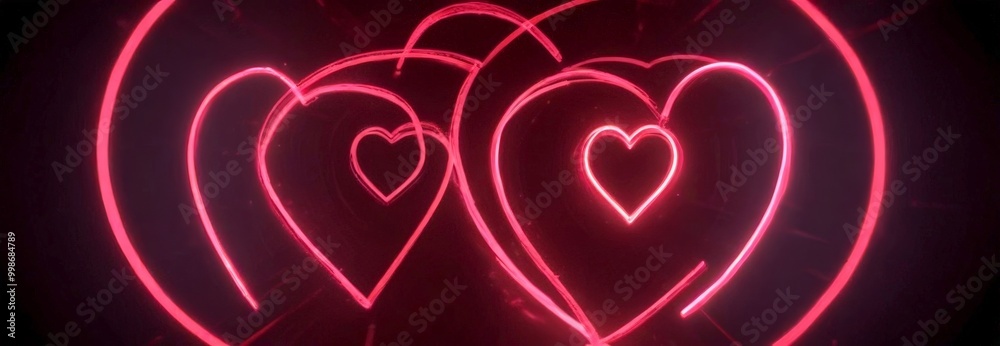Aufkleber a pair of glowing red hearts, each with a smaller heart in the center, creating a visually striking and symmetrical pattern against a dark background