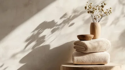 Fotobehang Minimalist spa aesthetic: neutral decor with natural elements for relaxation © Business Image