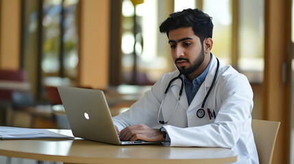 Healthcare Professional Utilizing Laptop for Patient Management Documentation