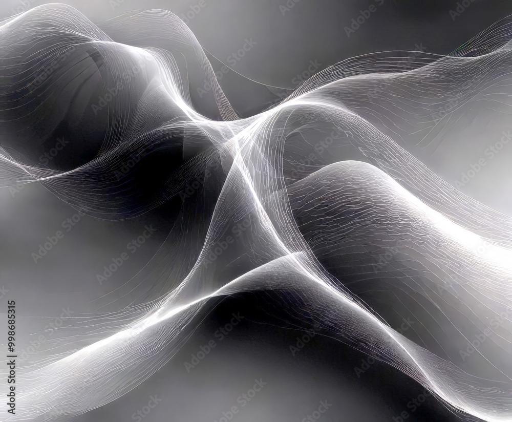 Aufkleber a complex, abstract pattern of white lines and curves, creating a sense of movement and fluidity The background is a gradient of gray, providing a neutral backdrop that