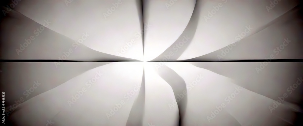 Poster a white abstract background with a radial pattern of curved lines and a central point, creating a sense of depth and movement