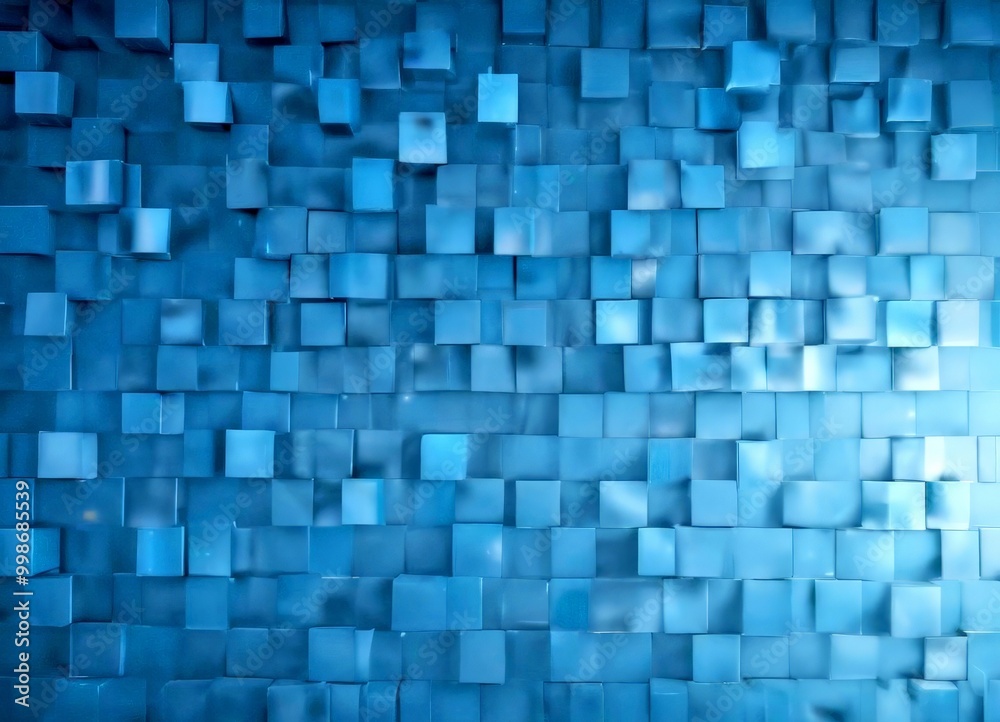 Aufkleber a grid of blue cubes, each with a slightly different shade, arranged in a pattern that creates a sense of depth and texture The cubes are slightly blurred, adding a sense