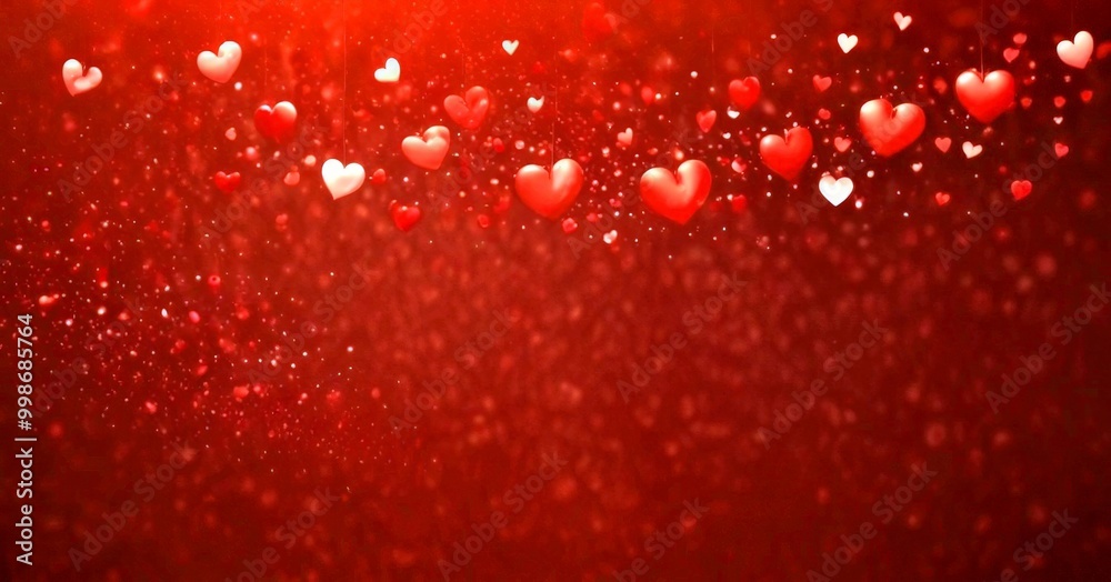 Aufkleber Red hearts floating against a dark red background with a subtle sparkle effect