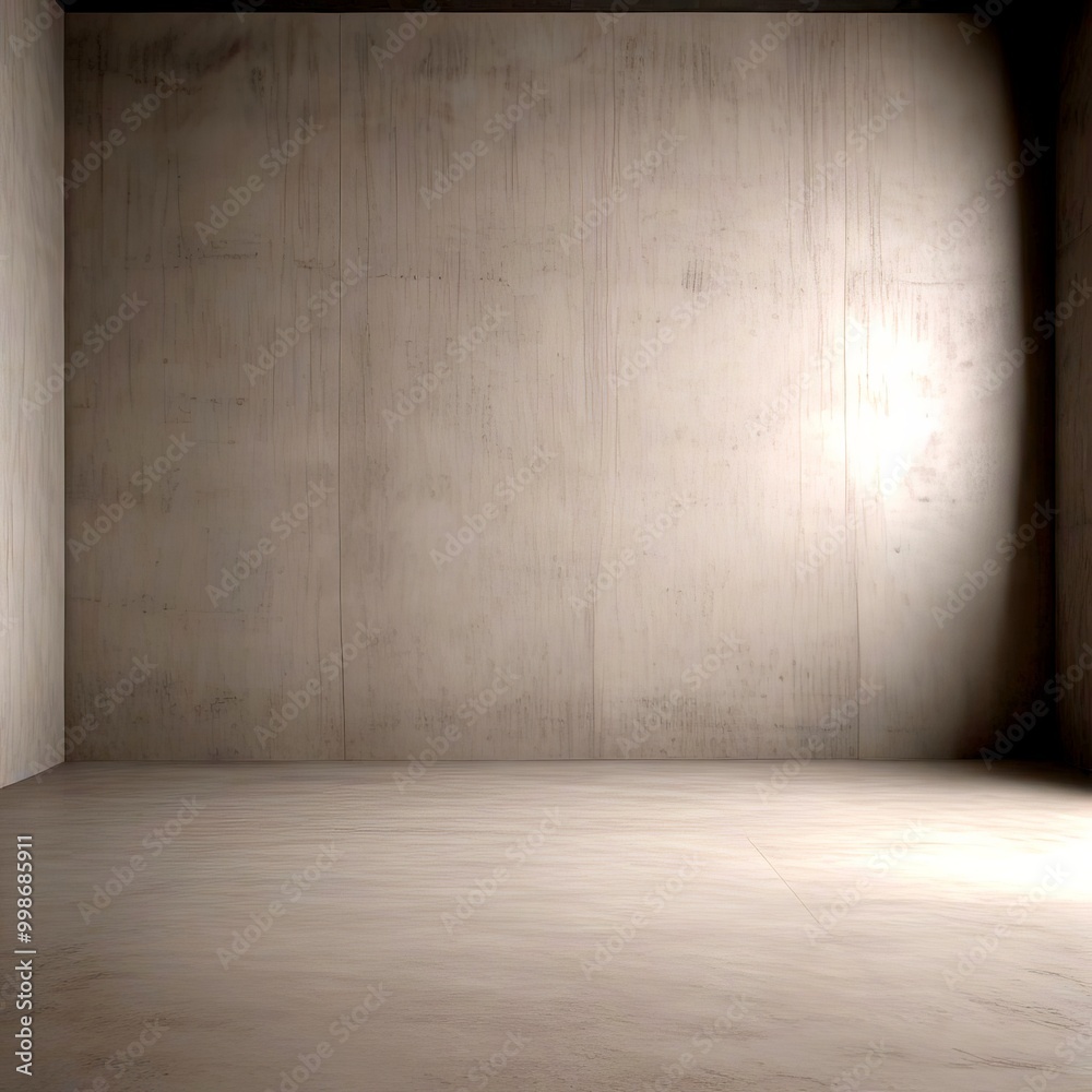 Aufkleber An empty room with a concrete wall and a concrete floor, illuminated by a single light source on the right side