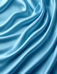 Obraz premium a close-up view flowing, light blue satin fabric The fabric has a smooth, silky texture and is adorned with a subtle pattern of folds and creases, giving it a dynamic