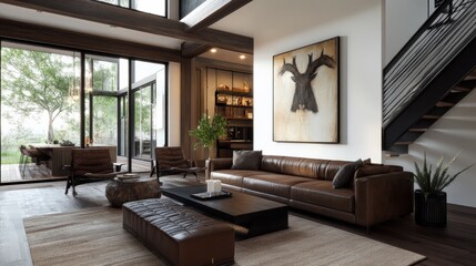 Retro americana decor in modern western gothic living room theme for print or poster