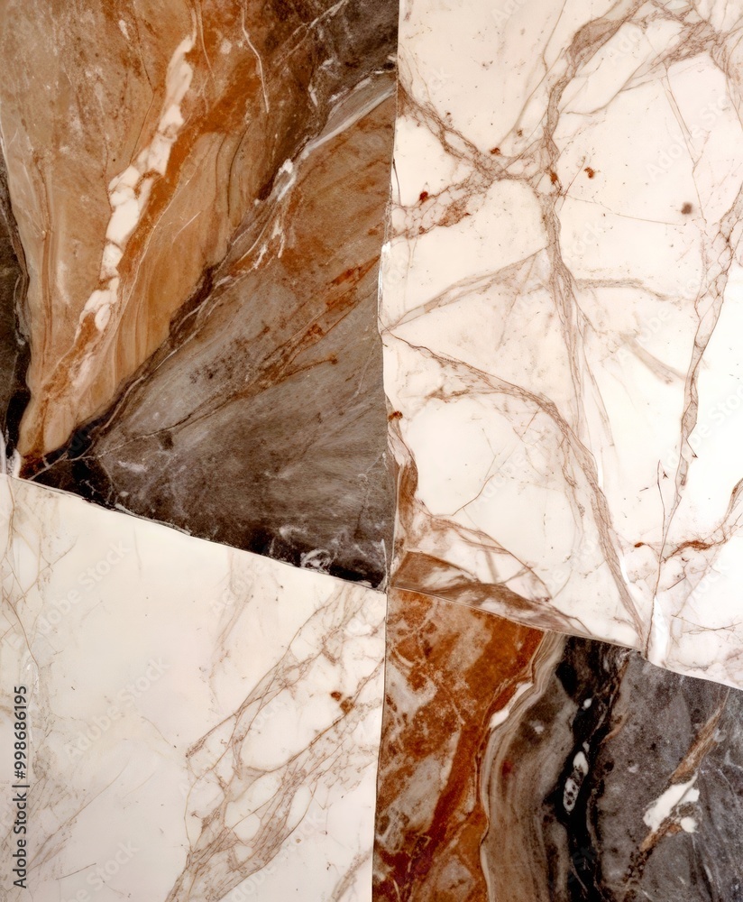 Poster a close-up view marble surface with a variety of colors and patterns, including shades of white, bei