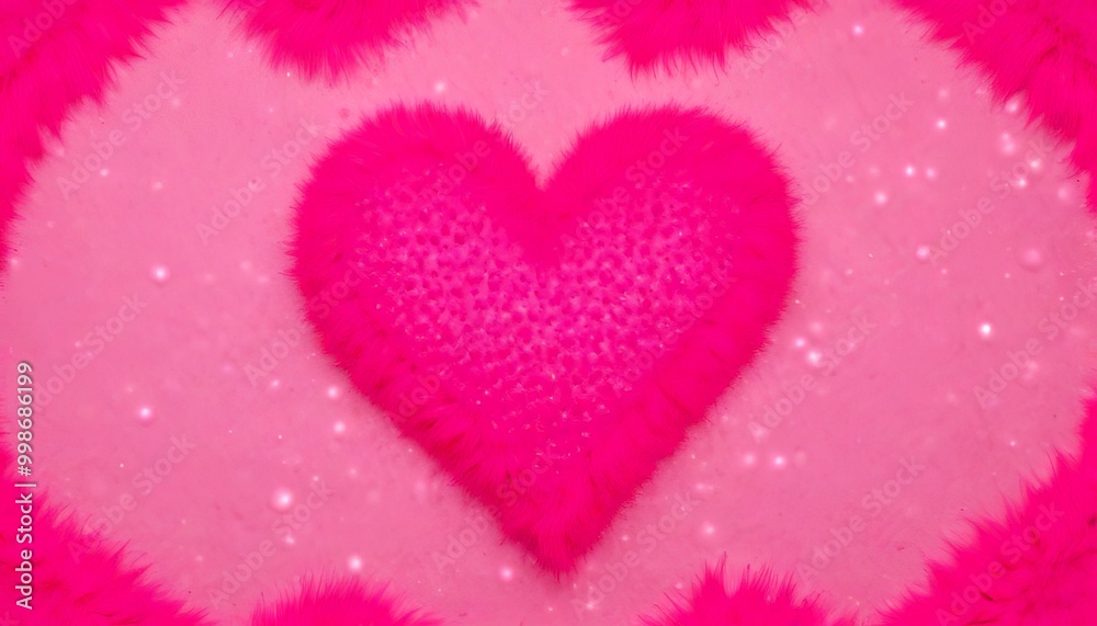 Aufkleber A heart-shaped plush toy made of pink fur is centered against a pink background with white glittering particles