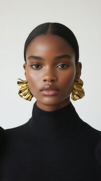 Sculptural jewelry model in elegant fashion portrait for modern style inspiration