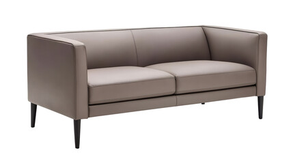 Minimalist beige leather loveseat featuring a modern design and sleek lines. It is a stylish and comfortable addition to any living room or interior space. Isolated on transparent background, png.