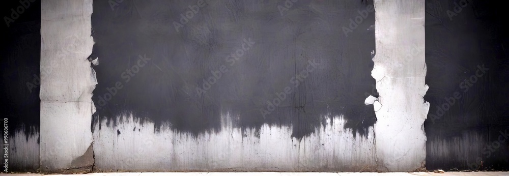 Poster A black and white concrete wall with a vertical crack running down the middle, creating a sense of depth and texture