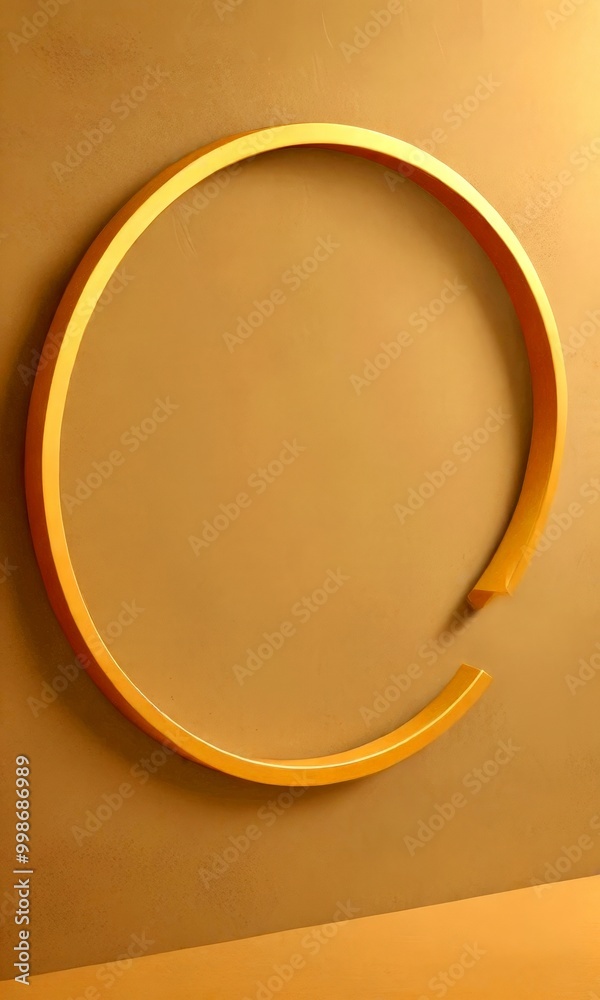 Poster a golden circular frame is mounted on a beige wall, with a subtle shadow cast on the wall beneath it