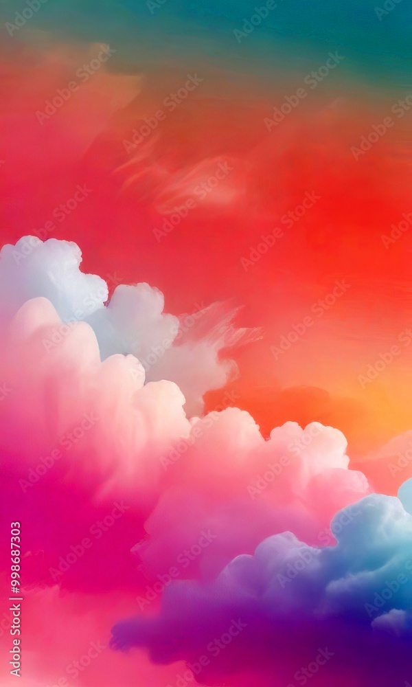 Poster Pastel clouds fill the sky, transitioning from soft pink to soft blue, creating a serene and dreamy atmosphere