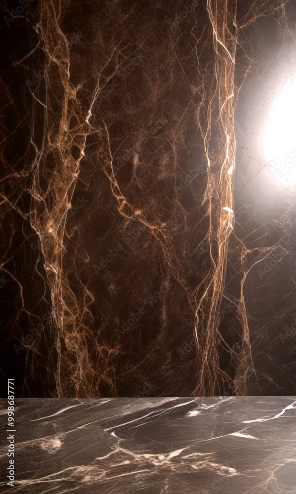 Poster a marble floor with a dark, textured surface and a light source on the right side, creating a dramatic contrast