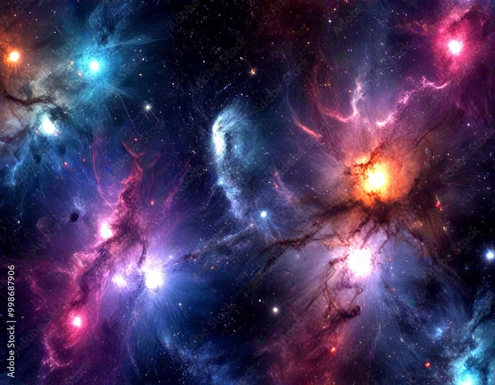 Aufkleber a vibrant and dynamic cosmic scene, featuring a nebula with swirling clouds of gas and dust, as well