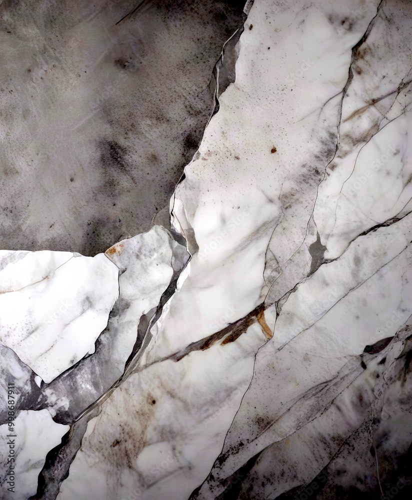 Poster a close-up view marble surface with a textured, cracked pattern the marble exhibits a mix of white a