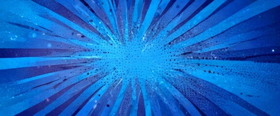 a vibrant blue background with a radial pattern of thin, diagonal lines radiating outwards from the center, creating a sense of depth and movement The lines are dotted with