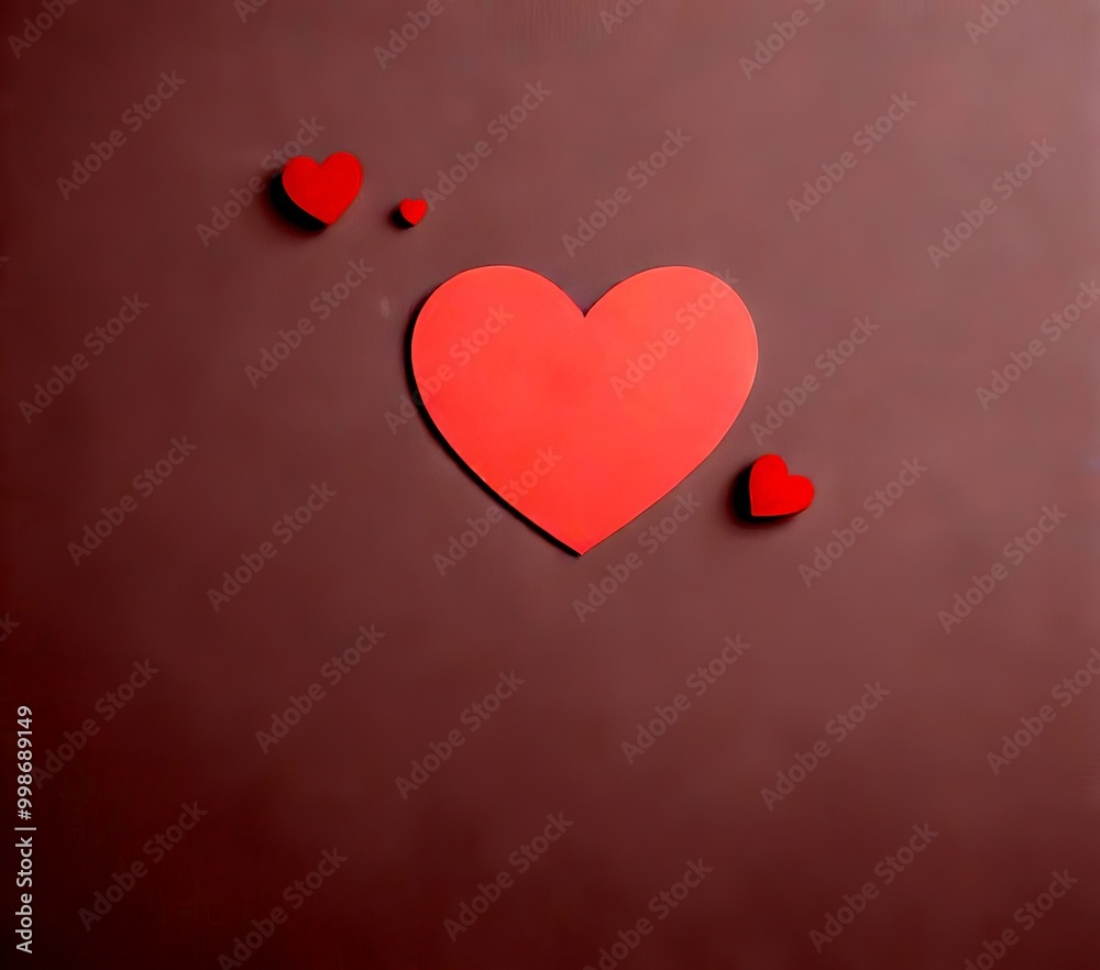 Poster three small red hearts are positioned around a large pink heart on a light gray background