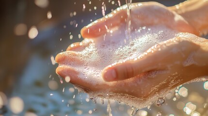 Fototapeta premium Soapy Hands Under Running Water Stream