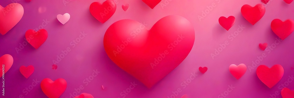 Aufkleber a vibrant pink background with a large, heart-shaped object in the center, surrounded by smaller hea
