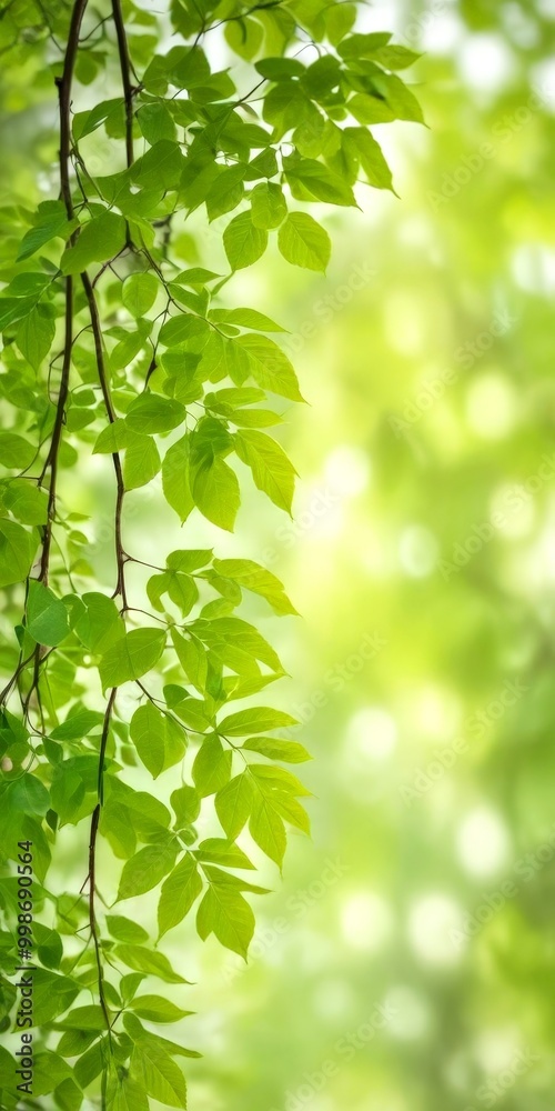 Poster lush green leaves tree branch frame the , creating a serene and natural atmosphere