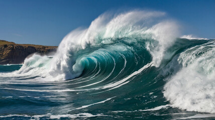Naklejka premium Powerful Ocean Wave Crashing Against the Shore