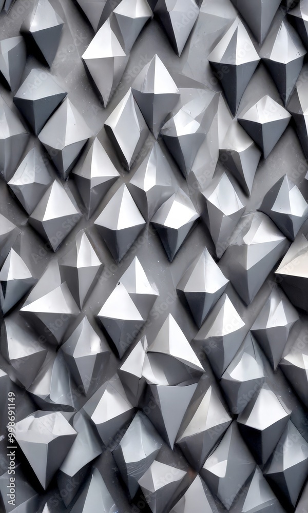 Poster a close-up view textured surface composed of numerous small, triangular shapes arranged in a repeating pattern The gray color of the shapes creates a visually