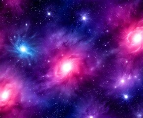 Naklejka premium a captivating cosmic scene, featuring a vibrant display of swirling nebulae in shades of purple, blue, and pink, with numerous stars scattered throughout
