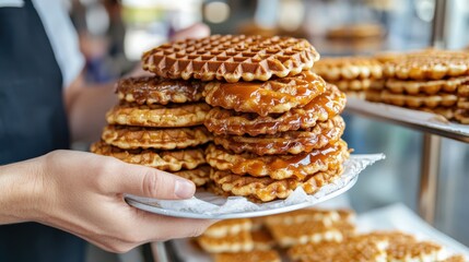 Fototapeta premium Authentic dutch stroopwafels at a vibrant street market for culinary enthusiasts