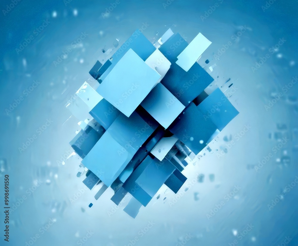 Leinwandbilder a complex arrangement of overlapping blue cubes, creating a visually striking and abstract compositi