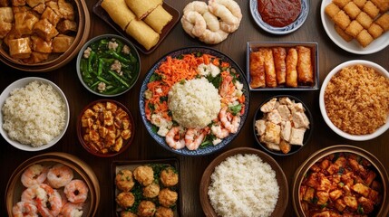 Chinese new year feast: a festive table with traditional dishes for celebration