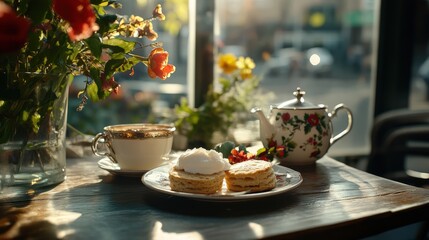 Classic british afternoon tea in london with cozy floral setting