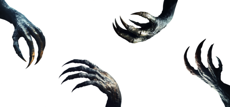 Set of creepy monster sharp menacing claws. Transparent background PNG. Premium pen tool cutout.  - Powered by Adobe