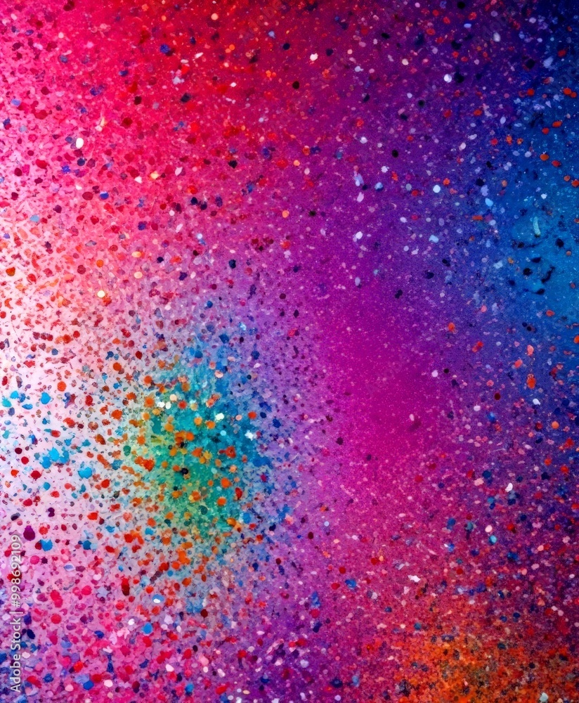 Poster a vibrant abstract painting with a gradient of colors, including pink, purple, blue, and orange, cre