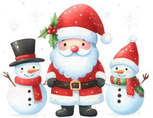 Christmas Santa Claus snowman watercolor painting cutout png clip art transparent background